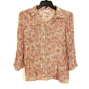 Indigo Rose Floral Button Up Ruffle Cottagecore Bohemian Top Soft Womens Sz L